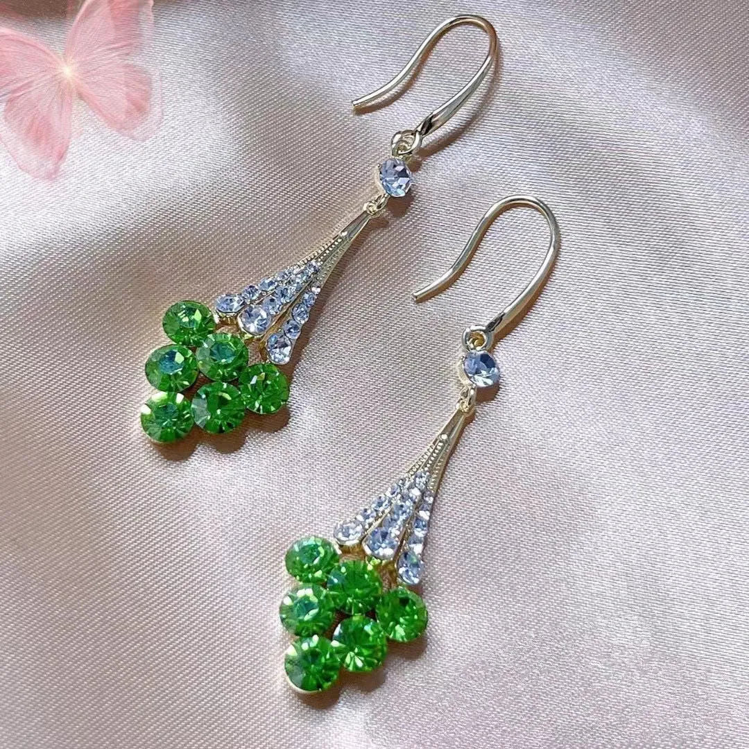 Alloy grape cluster earrings for women with electroplated finish in green colour