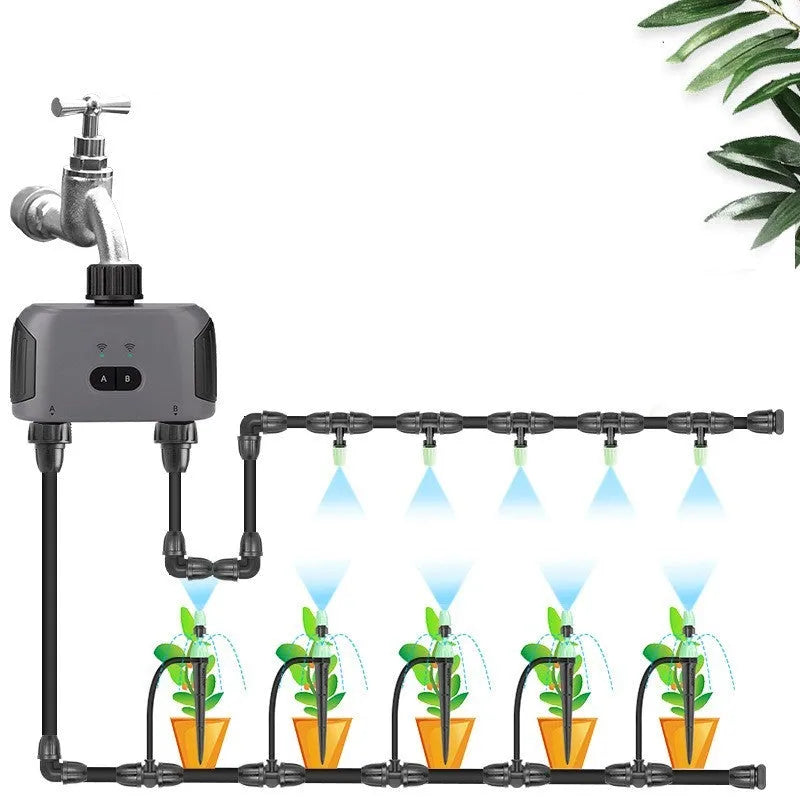 Bluetooth dual watering controller for mobile phone remote garden irrigation with hose connections