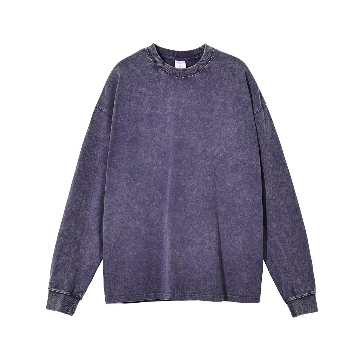 Washed vintage men's cotton long sleeve pullover in batik pattern showing loose fit design