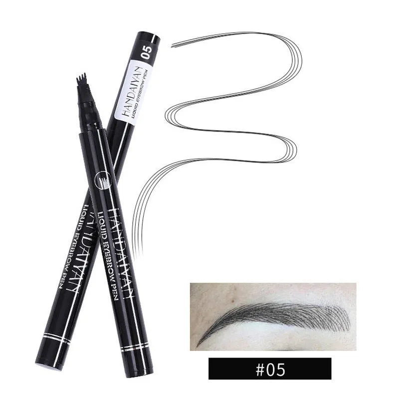 Four-head eyebrow pencil in black with colour options: light coffee, gray coffee, brown, dark brown