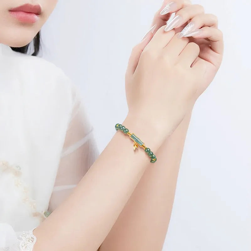 Jade blue water round bead bracelet with S925 silver size option in a simple women's high-rise style