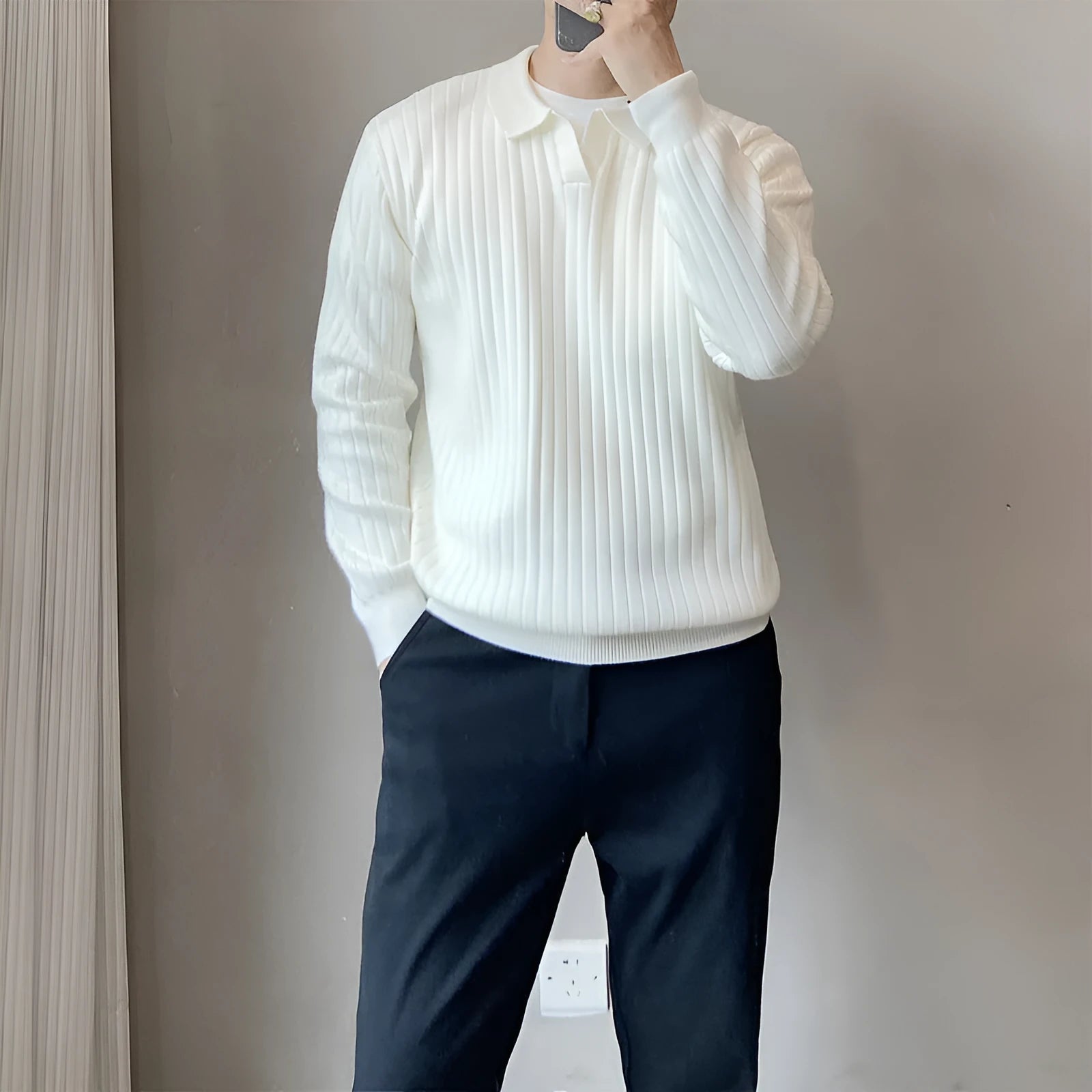 Men's loose fit modal and rabbit fur blend knitted sweater in autumn colours