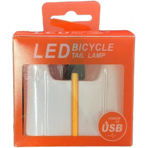 USB-charging waterproof bicycle rear taillight in blue, pink, red, white, or yellow colour options