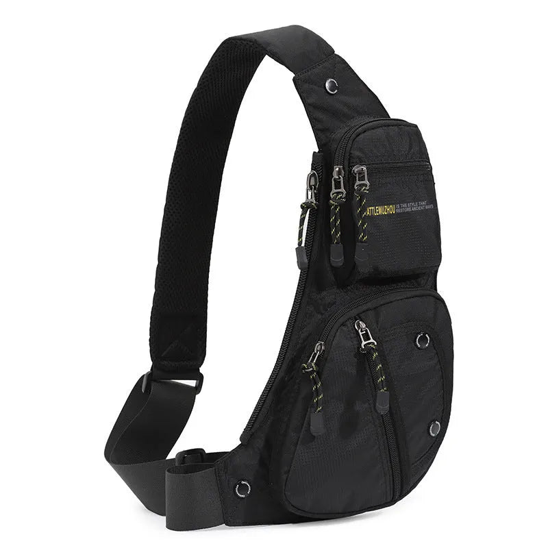 Men's nylon outdoor multi-functional shoulder messenger bag in black with extended storage
