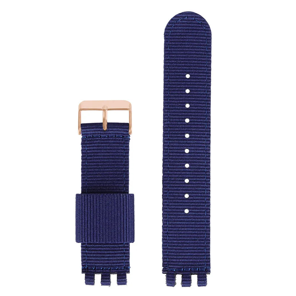 Nylon canvas watch strap in black with silver buckle, 20mm width, Business All-Match style