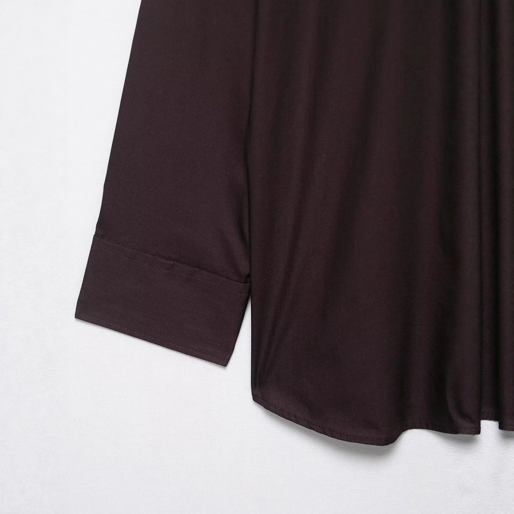 Brown women's poplin shirt with bow tie scarf, long sleeves, loose fit
