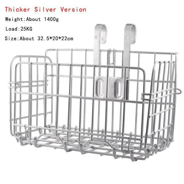 Folding steel bicycle basket, black or silver, about 32.5 x 20 x 22 cm, for mountain, road and folding bikes