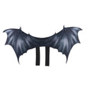 Black cloth bat wing Halloween costume shown on a pet, available in 40cm, 55cm, and 64cm wing sizes.