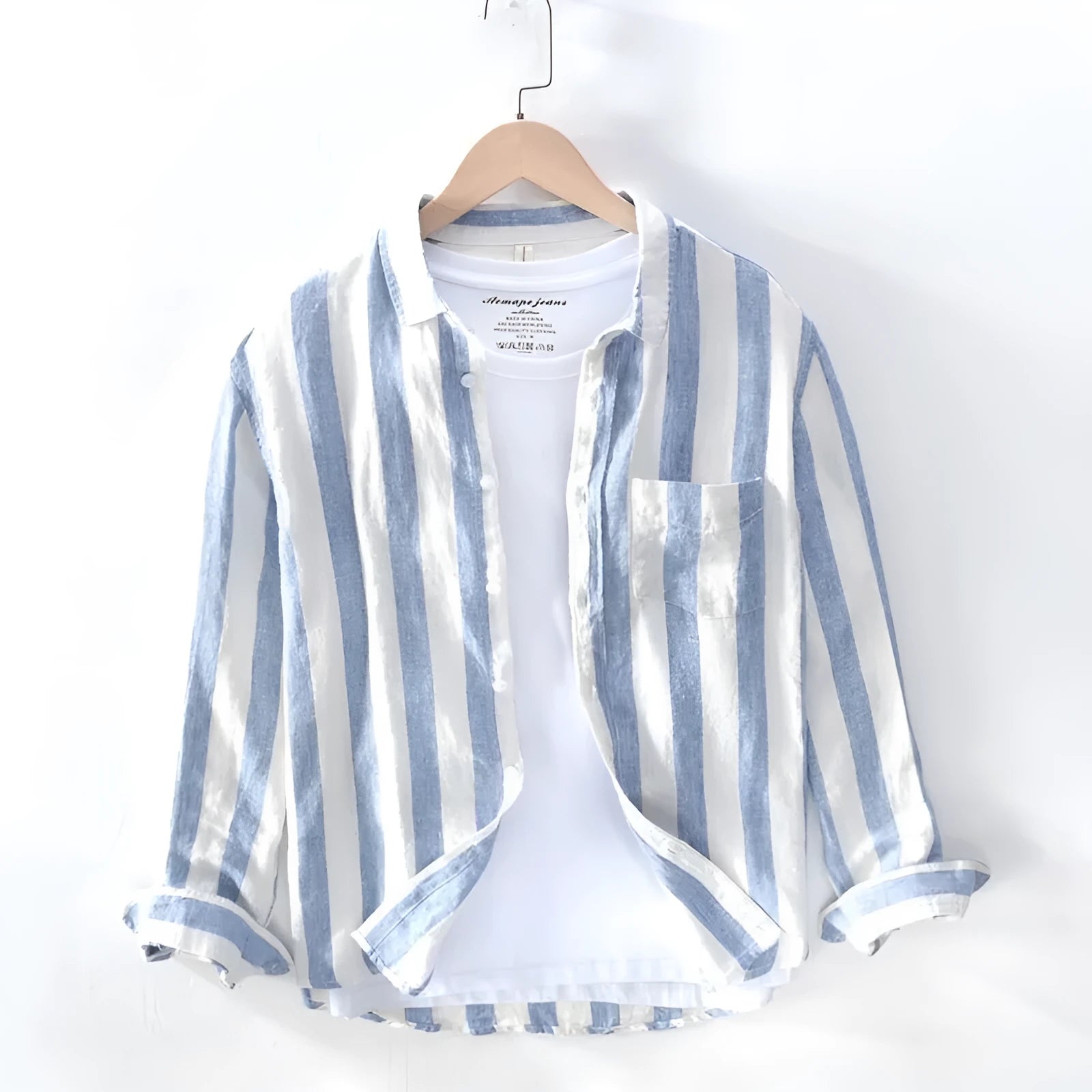 Plus size men's Hong Kong style long sleeve shirt in lightweight fleece-lined polyester fabric