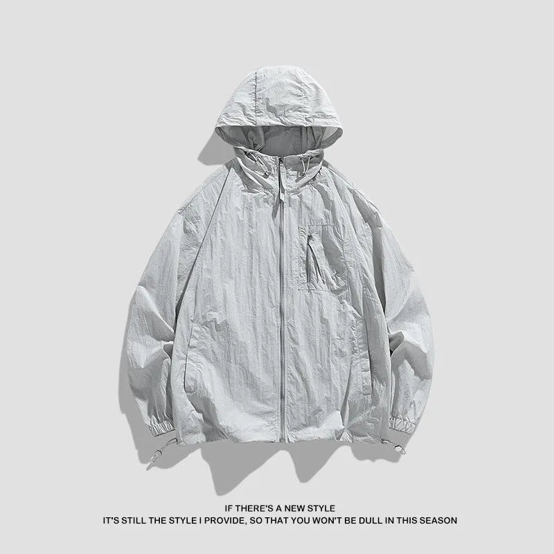 Lightweight Lycra hooded sun protection jacket for men and women in light army green colour