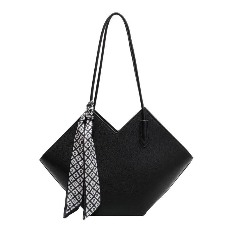A beige women's large capacity PU shoulder bag with a square shape and a front sandwich pocket.