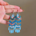 Water drop glass tassel earrings with diamond-embedded treatment, light luxury high-grade style, five colour options
