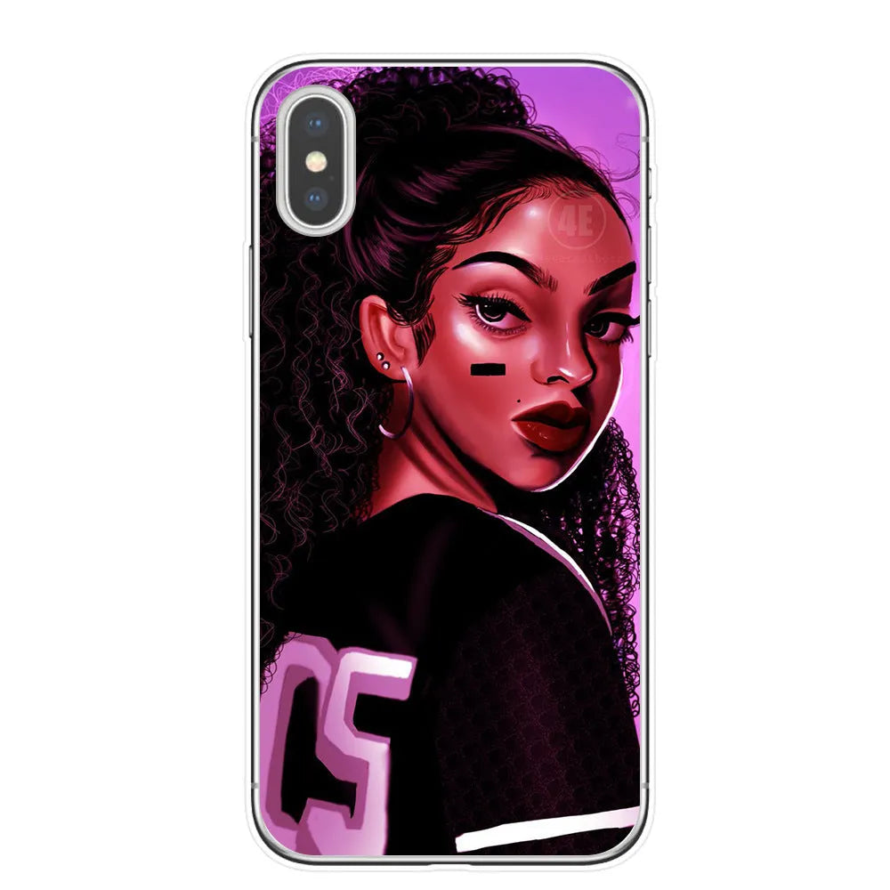 Hand drawn girl TPU phone case for iPhone with artistic design in multiple colour options