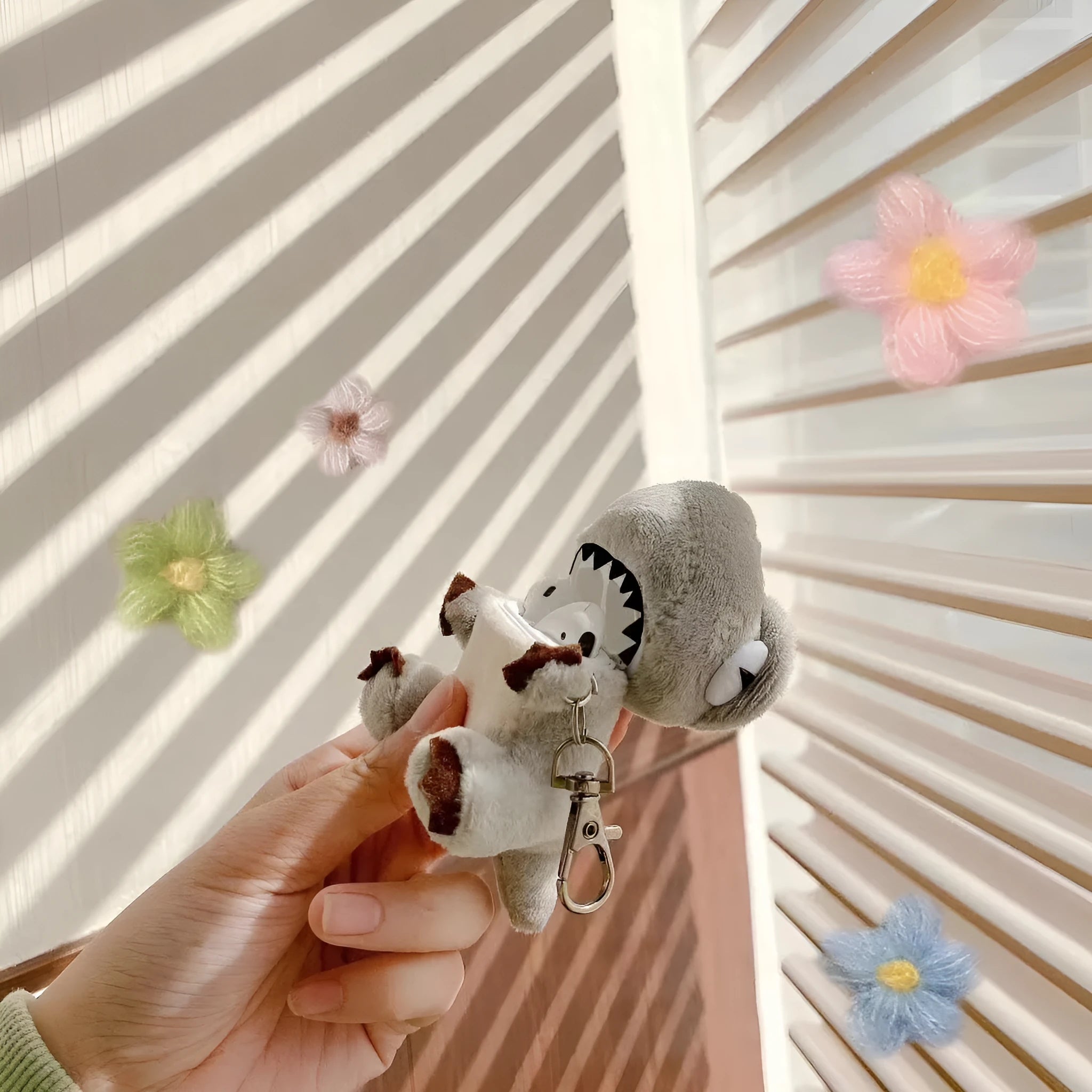 Plush dinosaur doll earphone protective cover for AirPods case in brown colour, soft shockproof storage