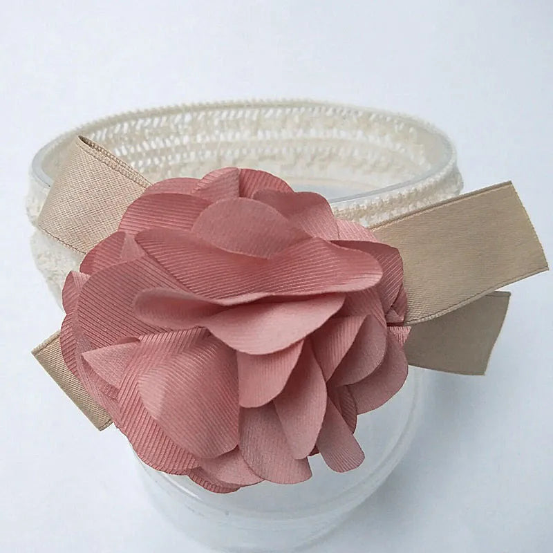 Baby lace flower headband in fabric available in Grey, Pink, and Rose Red colours