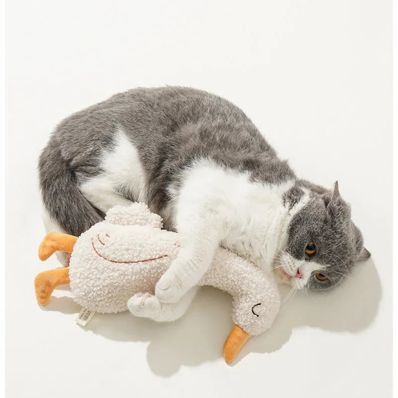 Cartoon fox and duckling pet chew toys with soft plush fabric and crinkly sound filling