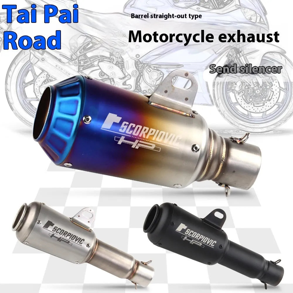 Universal stainless steel racing motorcycle exhaust pipe with flower cover design in multiple colour options
