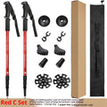 A pair of adjustable aluminium trekking poles with a three straight handle, shown with mud supports, snow holders, and foot covers.