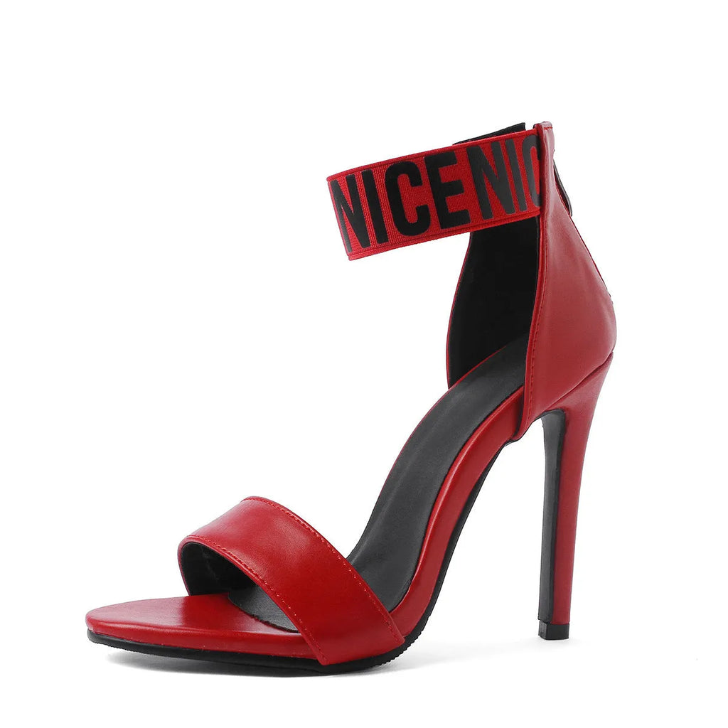 High heel stiletto sandals with open toe, colour-matching straps, buckle fastening and 6-8cm fine heel.