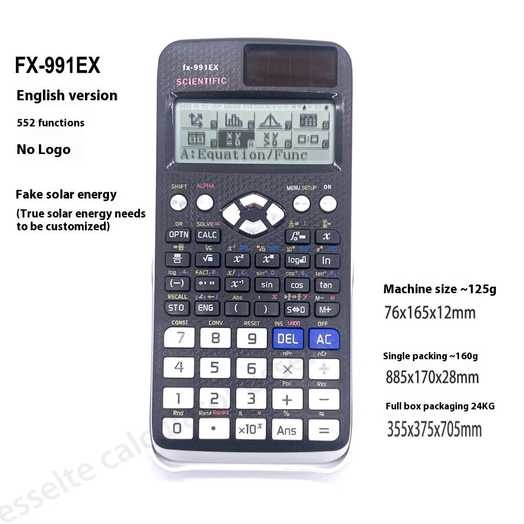 Casio fx-991EX ClassWiz solar scientific calculator in black, blue, or pink ABS plastic casing