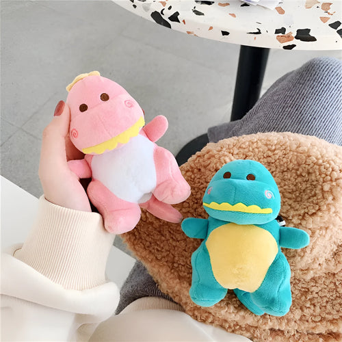 Cartoon plush dinosaur headphone protective case for AirPods 1 and 2 in green, flip type