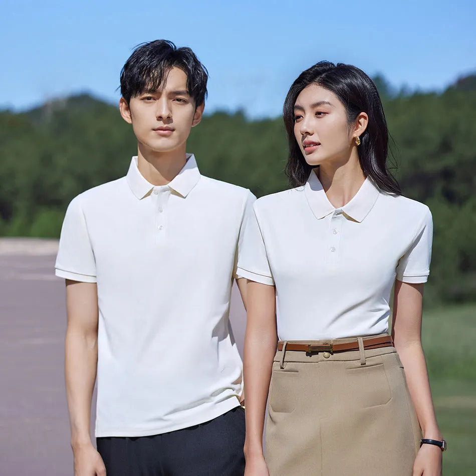 Summer short-sleeved polo shirt with lapel in combed cotton viscose blend, available in multiple colours and sizes M to 4XL