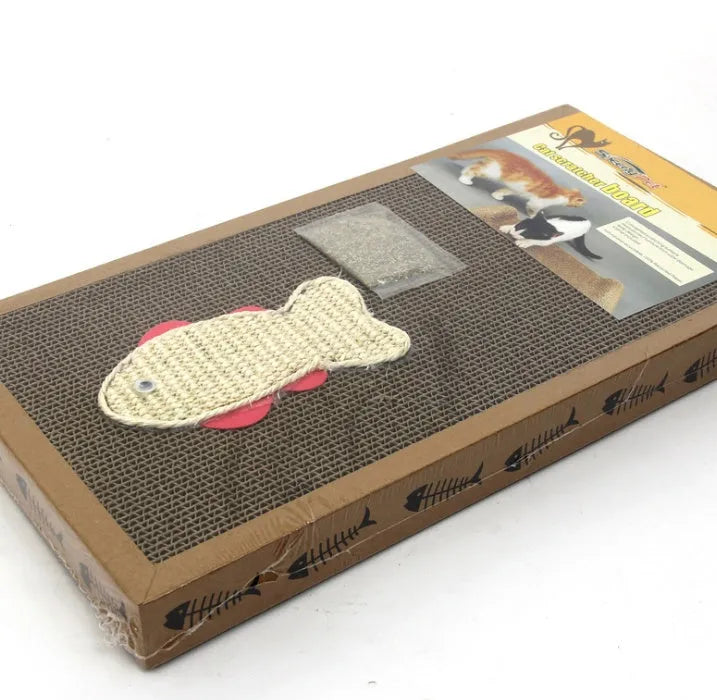 Large widened sisal cat scratch board with cat mint on floor, two size options available