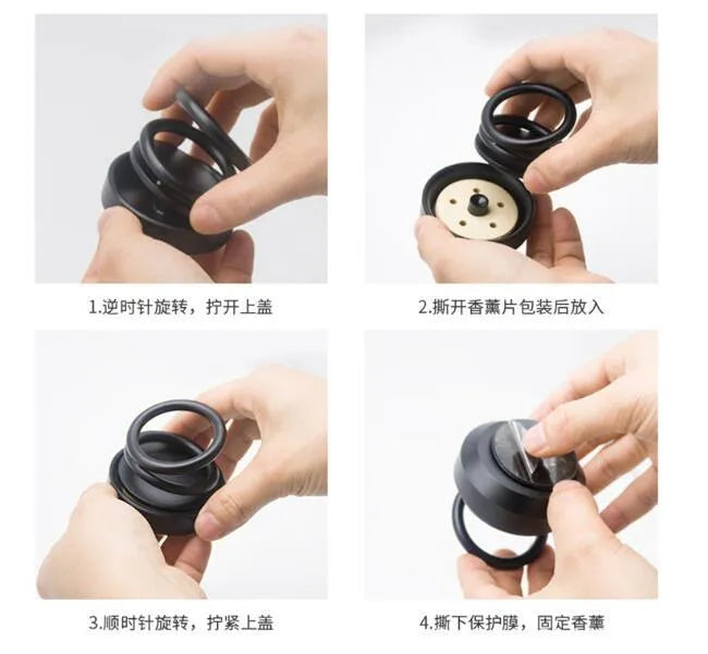 Double ring rotating car aromatherapy diffuser aluminium alloy Classic Black 6.4x5.8cm