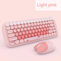 Pink cartoon wireless keyboard and mouse set with compact 43.5cm keyboard dimensions