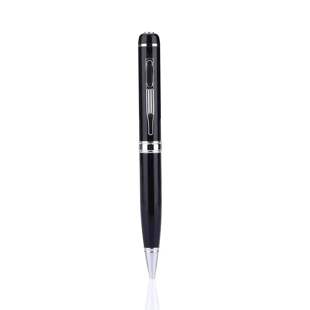 Black USB voice recorder pen measuring 120mm long, shown next to a ruler for scale.