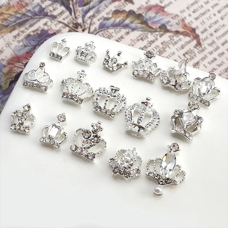 Princess Series Alloy Nail Decoration with Diamond and Pearl Crown Design for French Glitter Ice Transparent European American Ins Style Manicure Square Shape ZS1101 to ZS1116 Styles Available as Single Piece Accessory
