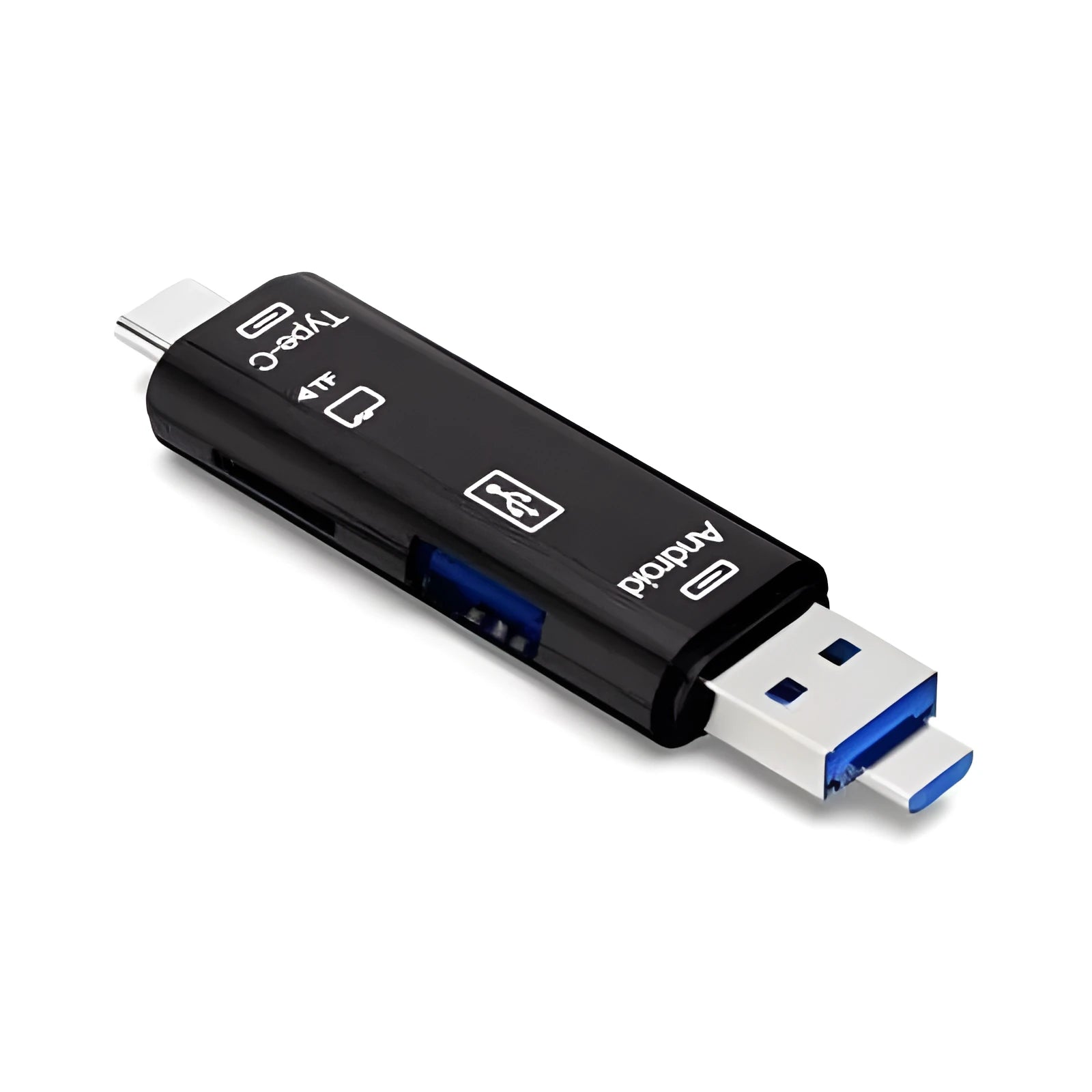Black or white Type-C Micro USB OTG hub adapter with TF card reader showing USB ports