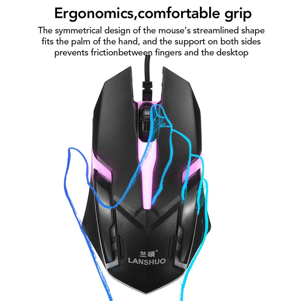 Wired USB backlit keyboard and mouse set in black with 44cm keyboard and 13cm mouse