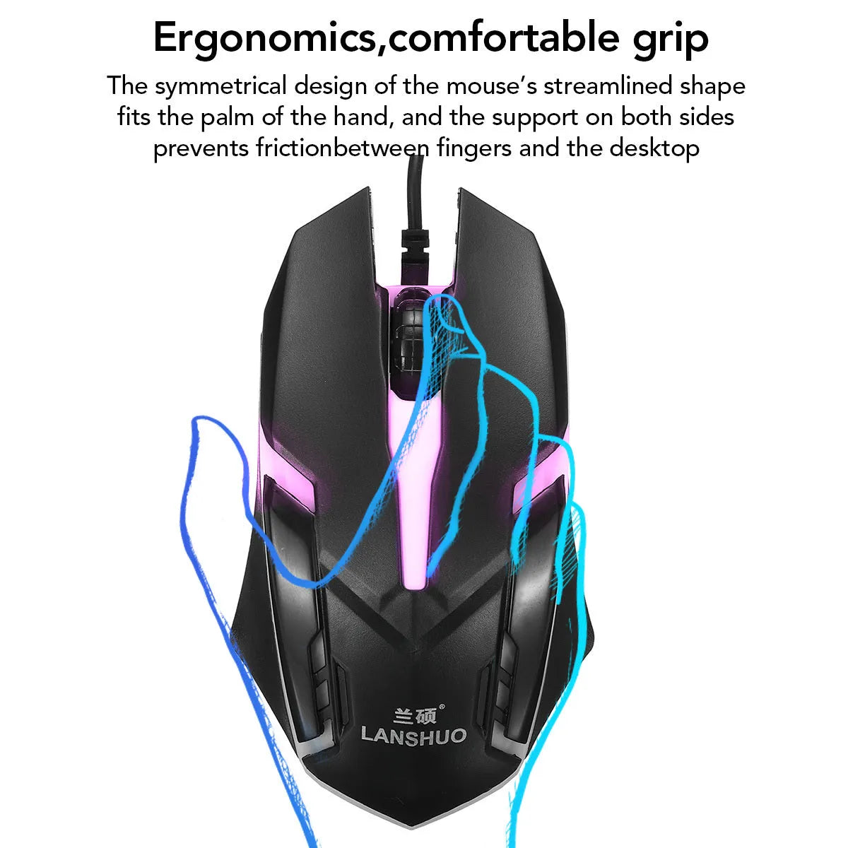 Wired USB backlit keyboard and mouse set in black with 44cm keyboard and 13cm mouse