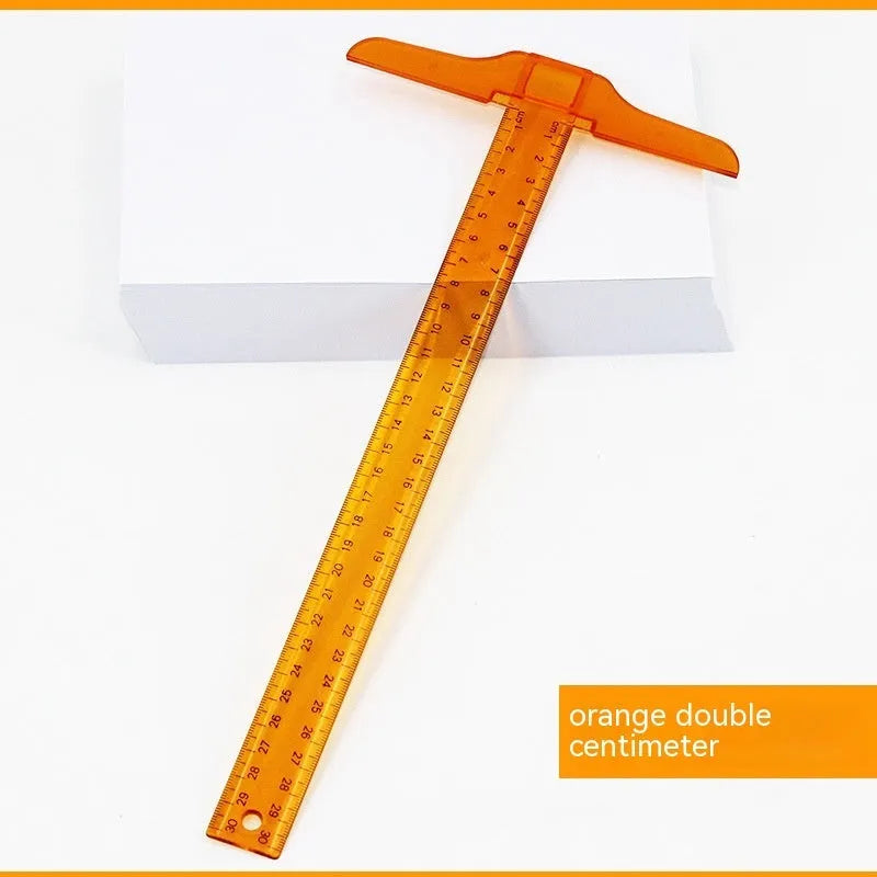 30cm plastic T-shaped ruler in transparent or orange yellow with double centimetre scale