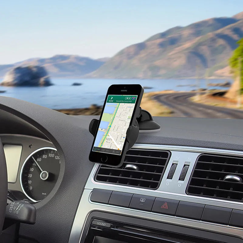 Universal suction cup car phone holder for phones 5cm to 8cm wide in black colour
