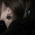 Black heart earrings with glass inlay in Korean love heart style, one pair