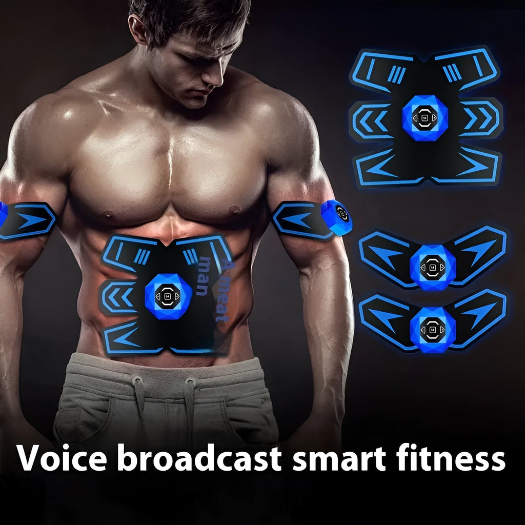Eight-piece abdominal waist reduction massage patch set in PU leather and silicone on a white background.
