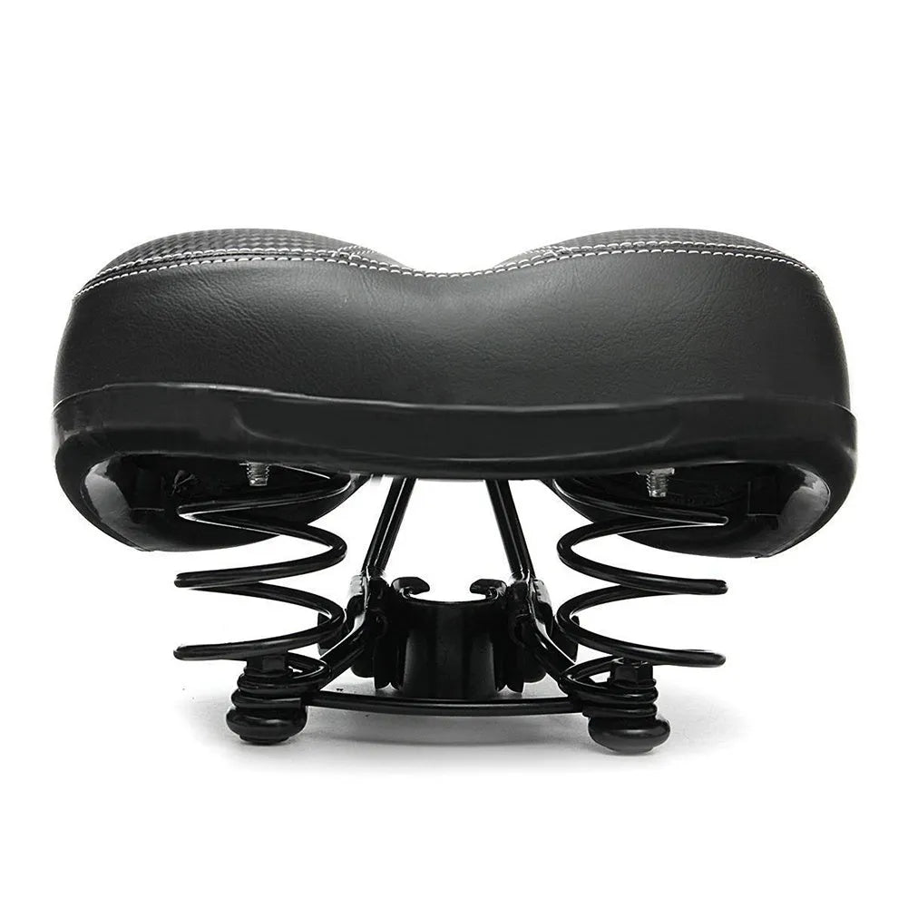Black leather mountain bike saddle with standard rails for seat post mounting