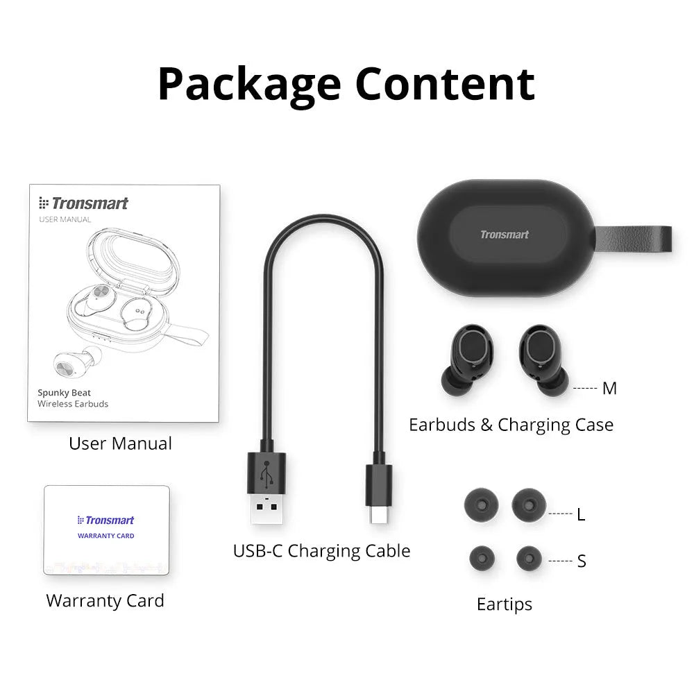 Tronsmart Spunky Beat Bluetooth earphones with touch controls, shown in available colour sets.