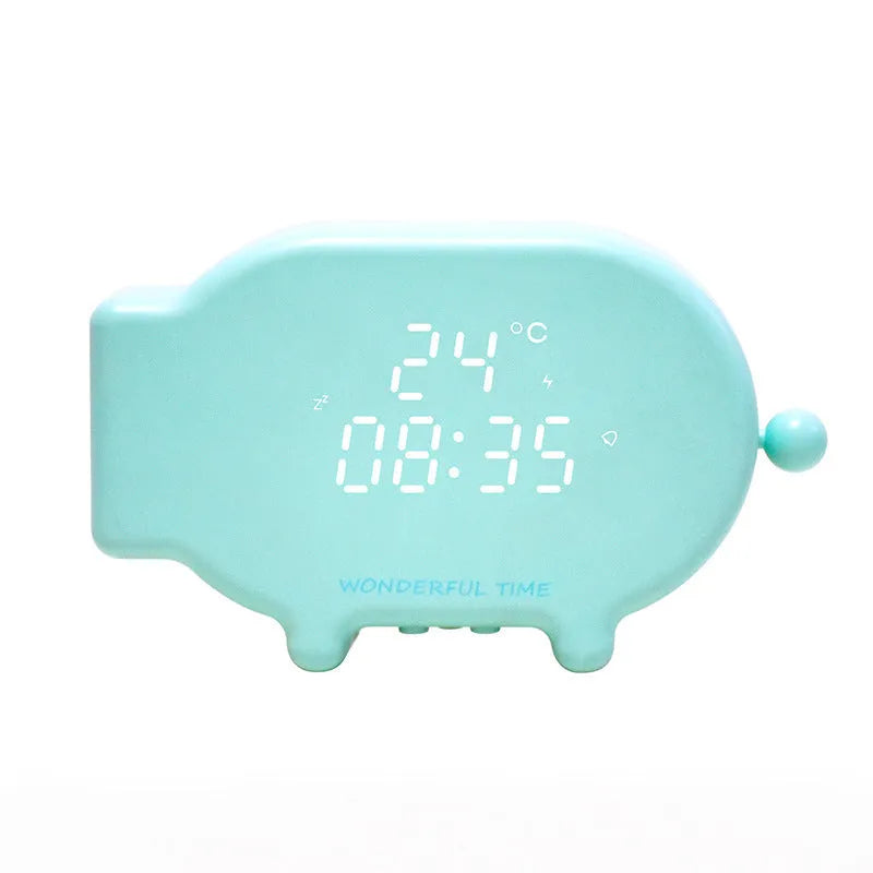Blue multifunctional LED alarm clock with temperature display and USB charging port