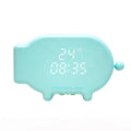 Blue multifunctional LED alarm clock with temperature display and USB charging port