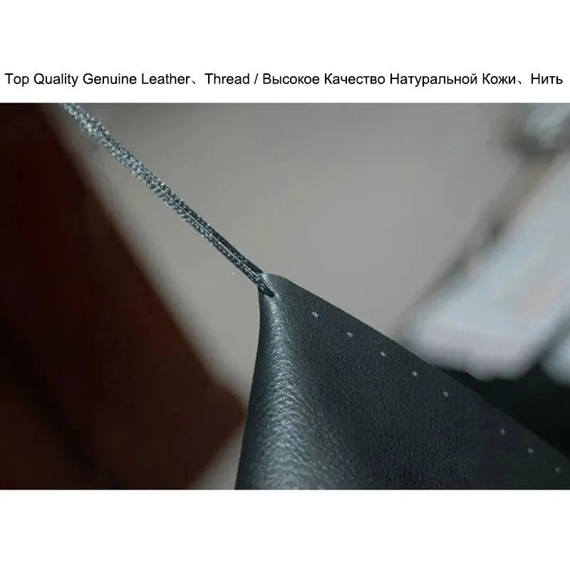 Hand-sewn genuine leather steering wheel cover in black, beige or grey, 36cm 38cm 40cm