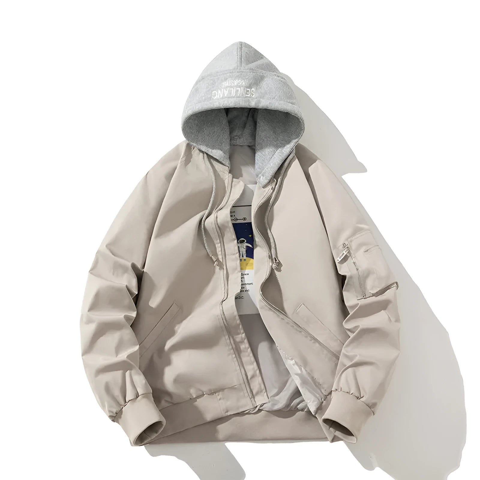 Men's loose-fitting pilot jacket in polyester blend available in sizes M through 5XL