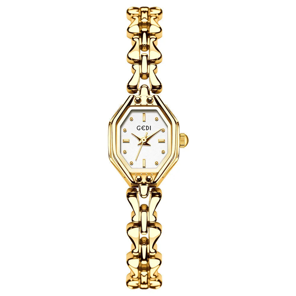 Luxury retro octagonal women's quartz watch with alloy strap and mineral glass dial in steel gold finish