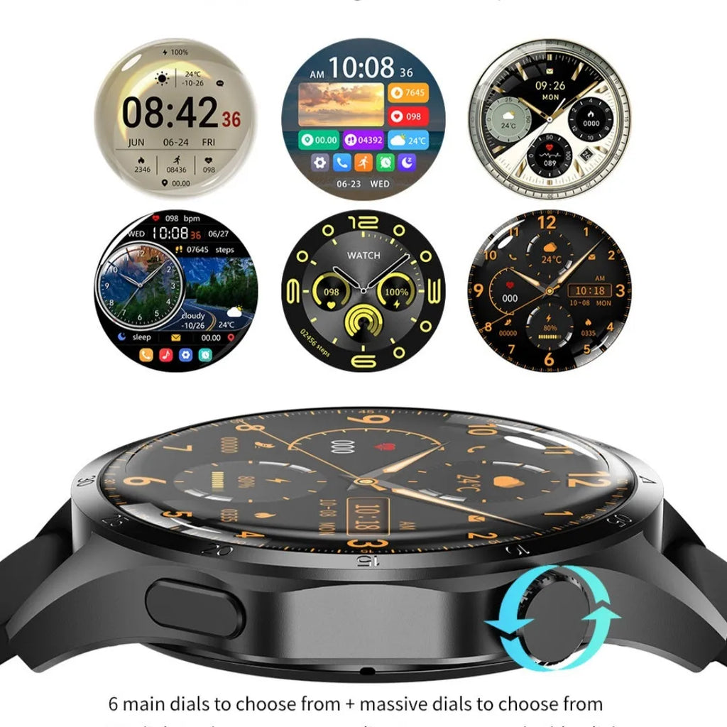 Black Bluetooth calling smartwatch with TFT touch screen on a silicone strap, showing health metrics display.