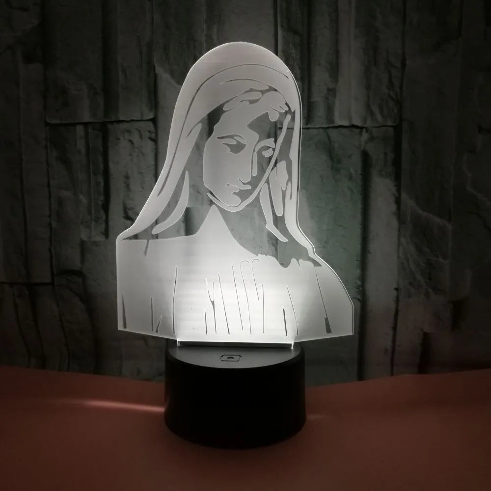 3D LED night light for kids with colourful dual-ring pattern on acrylic panel and remote control.