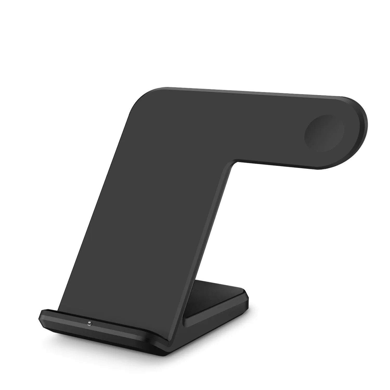 Black and white wireless charging pad for mobile phones with 140mm dimensions and Type-C cable