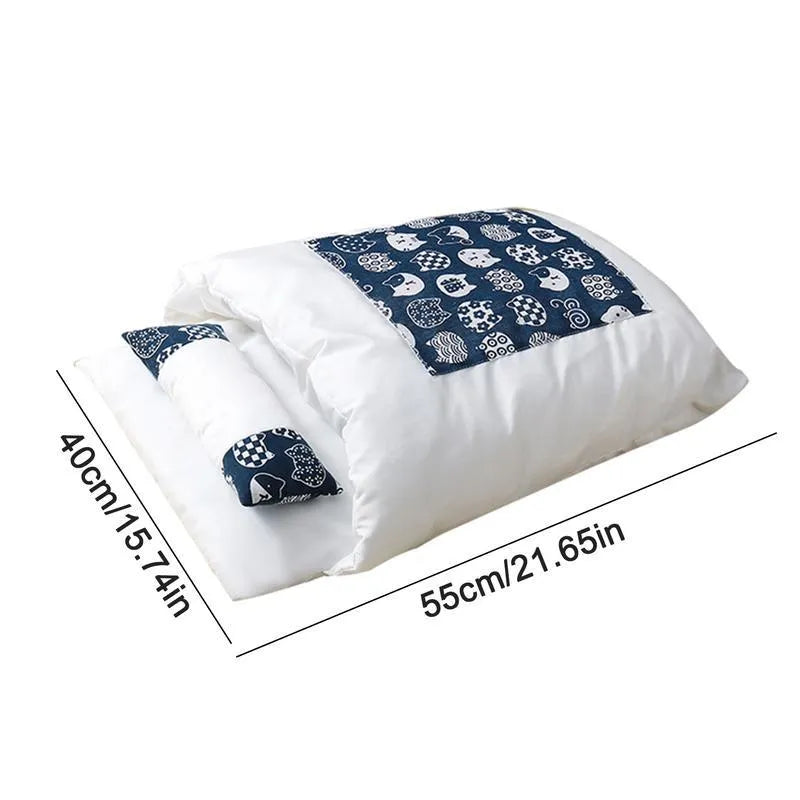 Grey winter cat bed with removable pillow and fleece lining in size L 65x50cm