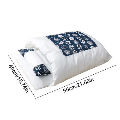 Grey winter cat bed with removable pillow and fleece lining in size L 65x50cm